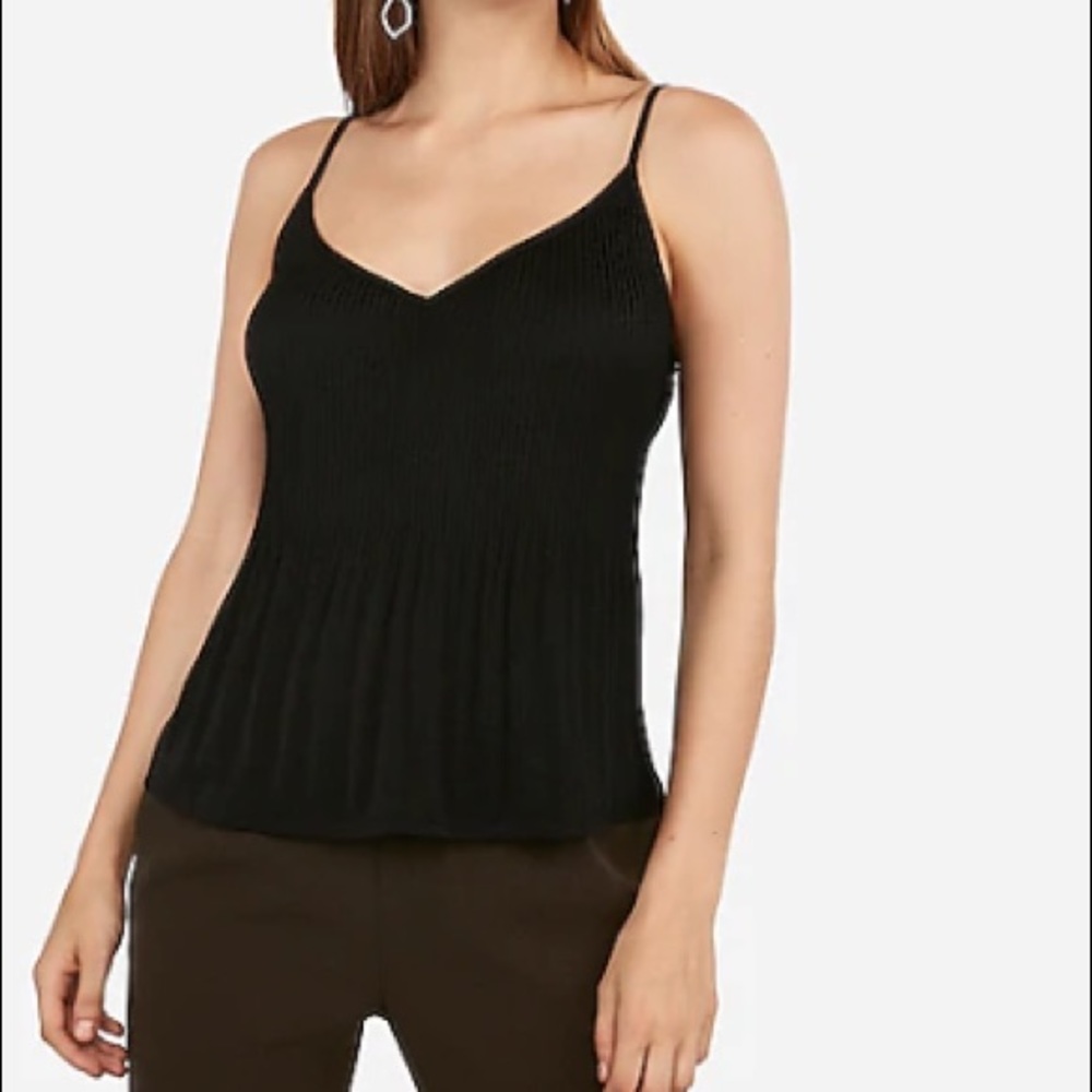 Pleated Black V-Neck Cami